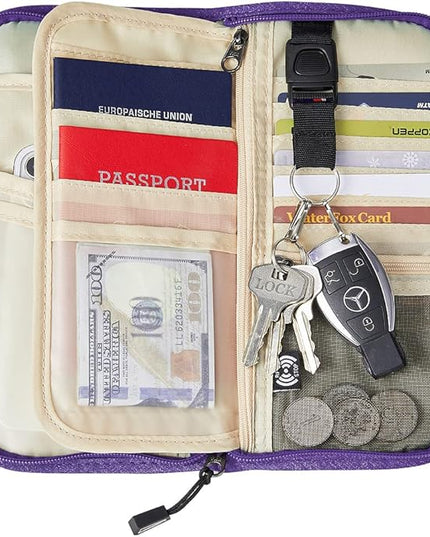 ZOPPEN Passport Holder Family RFID Passport Wallet, Passport Holder Women/Men, Travel Wallet Documents Organizer Zipper Case with Removable Wristlet Strap, Travel Essentials for Flying