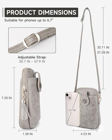 Small Crossbody Bags for Women, Lightweight Mini Cute Cell Phone Purse for Women with Tassel Shining Butterfly