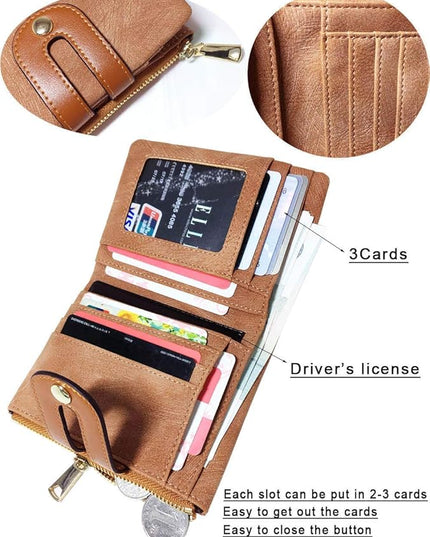 AOXONEL Women's Rfid Small Bifold Leather Wallet Ladies Mini Zipper Coin Purse id card Pocket,Slim Compact Thin