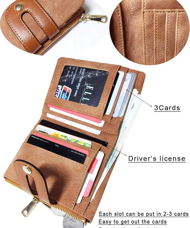 AOXONEL Women's Rfid Small Bifold Leather Wallet Ladies Mini Zipper Coin Purse id card Pocket,Slim Compact Thin