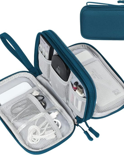FYY Electronic Organizer, Travel Cable Organizer Bag Pouch Electronic Accessories Carry Case Portable Waterproof Double Layers Storage Bag for Cable, Cord, Charger, Phone, Earphone, Medium, Dark Green