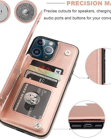 ONETOP Compatible with iPhone 13 Pro Max Wallet Case with Card Holder,PU Leather Kickstand Card Slots Case, Double Magnetic Clasp and Durable Shockproof Cover 6.7 Inch(Rose Gold)