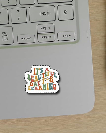 (3Pcs) It's a Beautiful Day for Learning Sticker, Teacher Decorate Books Laptop Phone, Water Bottles Kindles Stickers, Tumbler Sticker Waterproof Vinyl Decorate Sticker 3" Inch