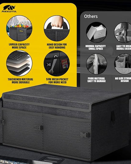 MIKKUPPA Car Trunk Organizer - 65L Collapsible Trunk Organizer with Lid, Sturdy Car Storage for SUV Auto Truck Van with Adjustable Straps and Non Slip Bottom (Black)