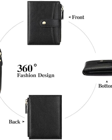 FALAN MULE Small Wallet for Women Leather RFID Blocking Bifold Credit Card Holder with Zipper Coin Pocket