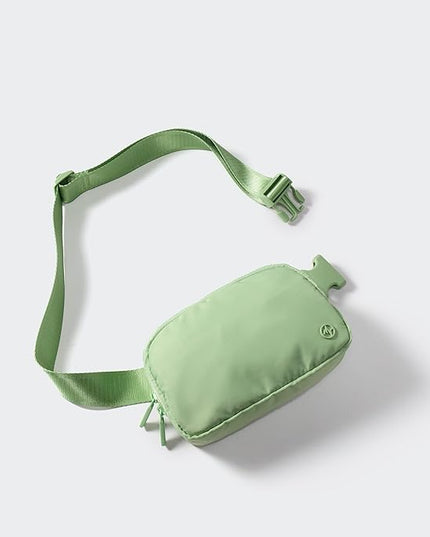 Pander Two Way Zipper Fanny Pack Nylon Everywhere Belt Bag for Women, Water Repellent Waist Packs, Crossbody Bags with Adjustable Strap. (Green Asparagus)