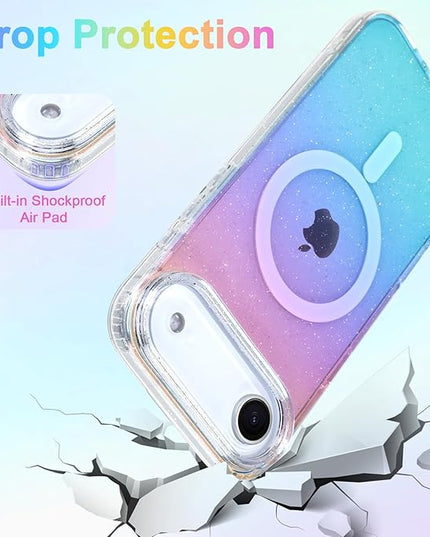 Glitter Case for iPhone Air Case for Women Girls [ Compatible with Magsafe ] Clear Cute Girly Aesthetic Gradient Rainbow Sparkly Bling Magnetic Phone Cover, Iridescent Colors