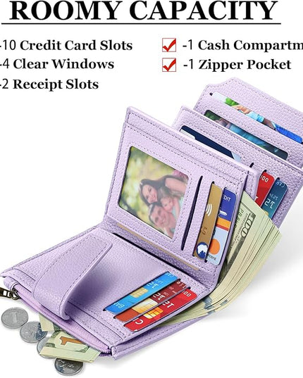 Airkit Small Wallet Women RFID Blocking Soft Leather Bifold Compact Card Holder Wallet for Women with Zipper Coin Pocket 4 ID Window