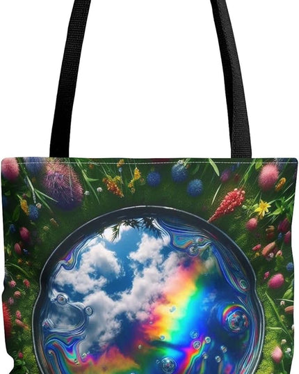 Premium Tote Bag with Reinforced Stitching - Oil Film in a Puddle Design