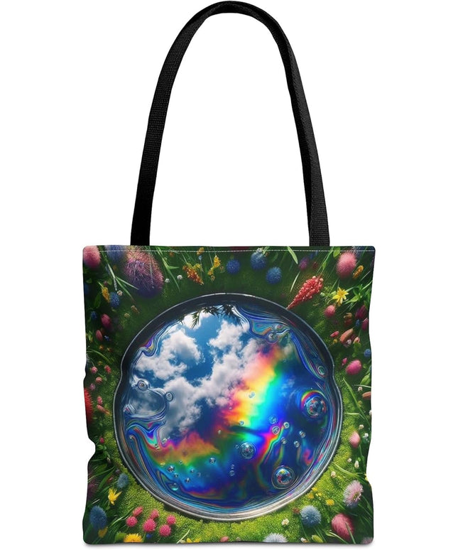 Premium Tote Bag with Reinforced Stitching - Oil Film in a Puddle Design