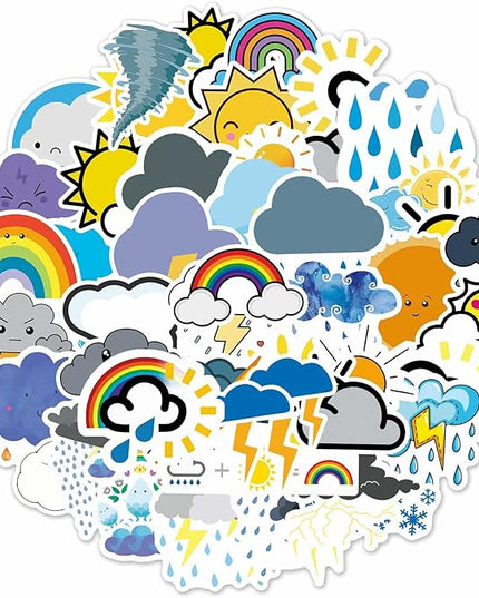 Funny Emotion Weather Stickers for Teens Boys Girls,Waterproof Vinyl Decals for Water Bottle Laptop Computer Phone Bumper Bike Skateboard Luggage,Trendy Decals Stickers Pack [Weather-50Pcs]