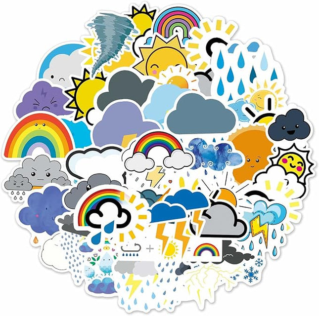 Funny Emotion Weather Stickers for Teens Boys Girls,Waterproof Vinyl Decals for Water Bottle Laptop Computer Phone Bumper Bike Skateboard Luggage,Trendy Decals Stickers Pack [Weather-50Pcs]