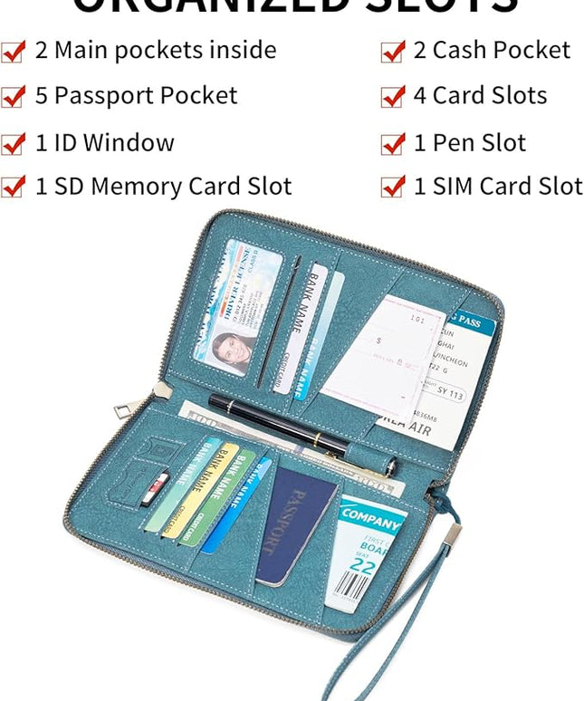 Family Passport Holder Wallet RFID Blocking Zippered Passport Wallet,Women and Men Travel Wallet Ladies Passport Cover