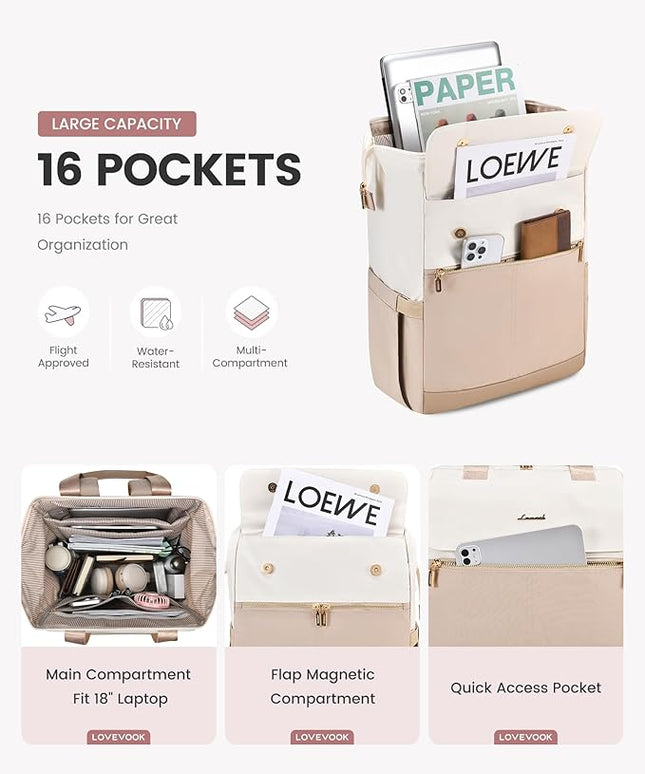 LOVEVOOK 18 Inch Laptop Backpack for Women, Large Capacity Travel Backpack with Organizer Bag, Waterproof Carry on Backpack Purse Work Bag with USB Port for College Teacher Nurse, 2PCS