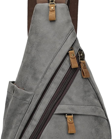 KL928 PU Leather Sling Bag - Small Crossbody Backpack Shoulder Casual Daypack Rucksack for Men Women(Dark Grey)
