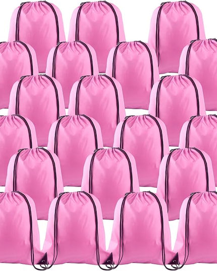 KUUQA 25Pcs Drawstring Backpack Bags Bulk Pink Drawstring Bag Foldable Gym Bag Sport Cinch Sack String Backpack Storage Bags for Women Men Shopping Gym Travel Sports