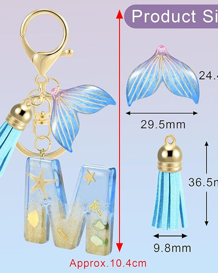 Initial letter Keychains for Women, Ocean Series Avowing Protect Earth Environment, Tassel Cute Car Keychain Initial Key Chain Keyring for Bookbag Handbag Backpack Charm Key Ring Unisex (Letter M)