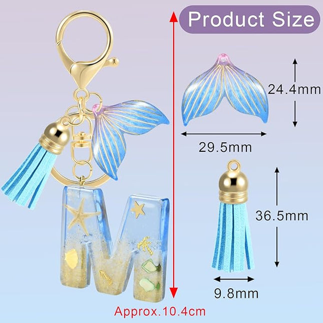 Initial letter Keychains for Women, Ocean Series Avowing Protect Earth Environment, Tassel Cute Car Keychain Initial Key Chain Keyring for Bookbag Handbag Backpack Charm Key Ring Unisex (Letter M)