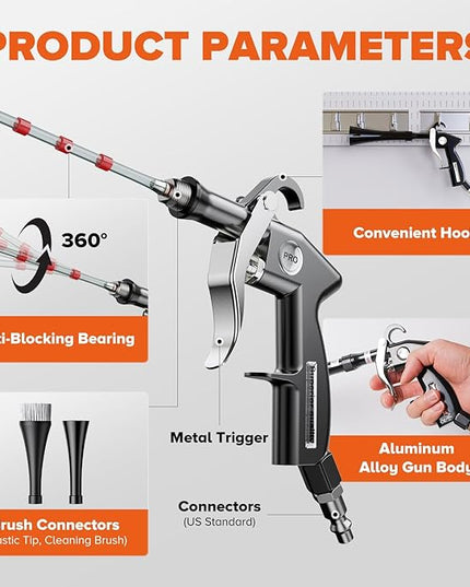 Tornado Car Cleaning Gun Interior Dryer Air Blow Gun, Automotive Tool Car Detailing Supplies High Pressure Air Gun, Car Detailing Cleaner Kit for Car Quickly Blasts Dirt and Dust Works with Air