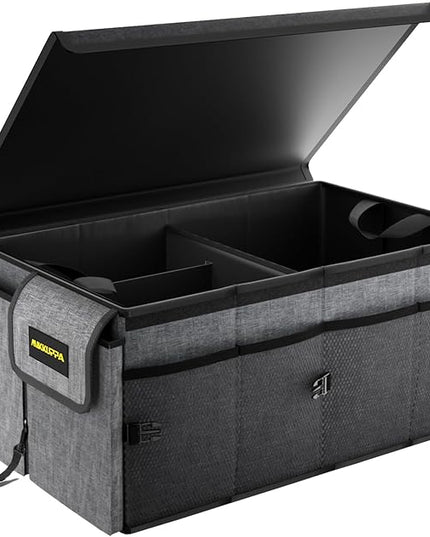 MIKKUPPA Car Trunk Organizer - 65L Collapsible Trunk Organizer with Lid, Sturdy Car Storage for SUV Auto Truck Van with Adjustable Straps and Non Slip Bottom (Gray)