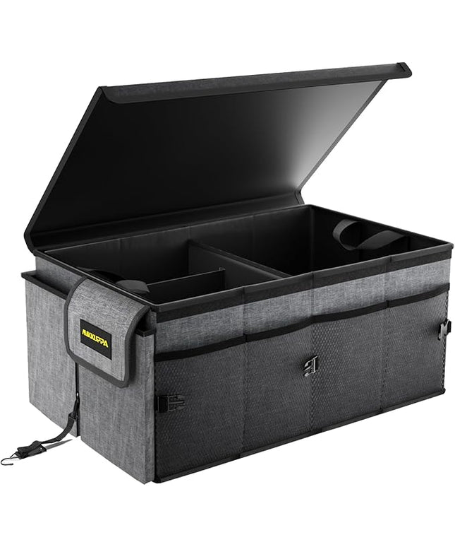 MIKKUPPA Car Trunk Organizer - 65L Collapsible Trunk Organizer with Lid, Sturdy Car Storage for SUV Auto Truck Van with Adjustable Straps and Non Slip Bottom (Gray)