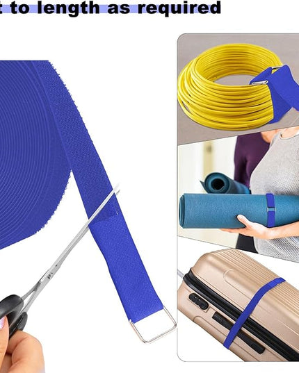 1"x16ft Hook and Loop Straps with 25 Metal Buckles, Adjustable Fastening Cable Straps, Cut-to-Length Cinch Strap, Reusable Nylon Securing Cord Ties for Organizer or Storage, 1 inch Wide,Blue