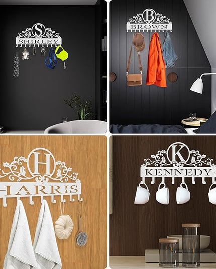 Personalized Metal Key Rack Hooks, Key Holder Wall Mounted Key Hooks, Name Background Letter Theme Wall Decoration Hooks, Key Hanger Organizer for Living Room, Entryway, Bathroom, Office Decor