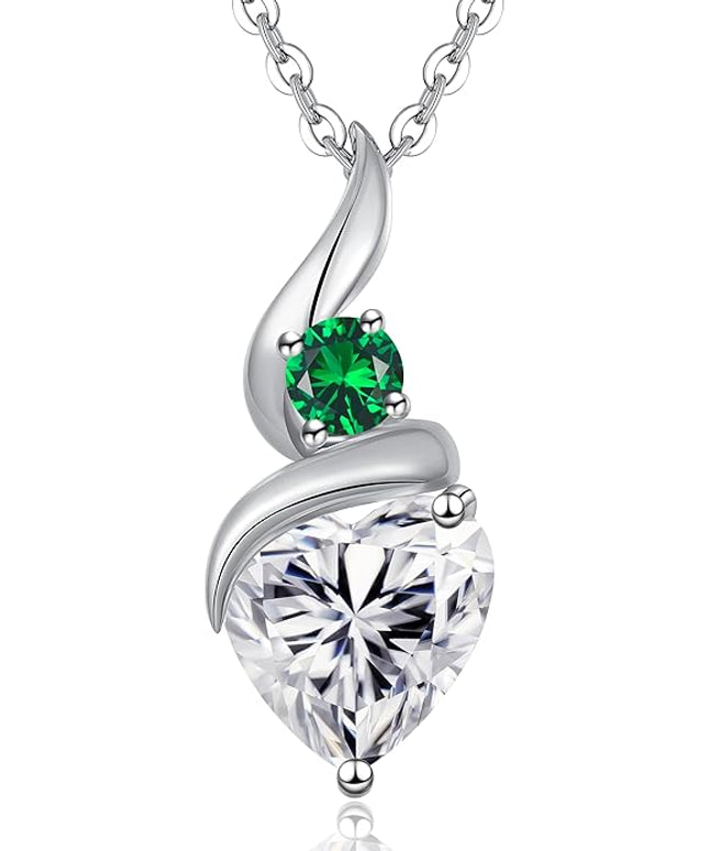 ANDSO Moissanite Heart Pendant Necklaces for Women, 925 Sterling Silver Necklace with Birthstone, Ideal Anniversary Present or Birthday Christmas Valentine Jewelry Gifts for Mom Wife Her Girlfriend