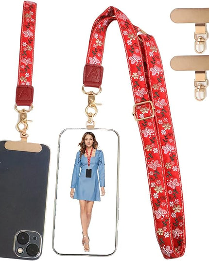 LEMEDE Phone Charm Lanyard, Gold Buckle Adjustable Crossbody and Wrist Strap with 2pcs 360-Degree Rotatable Phone Pad