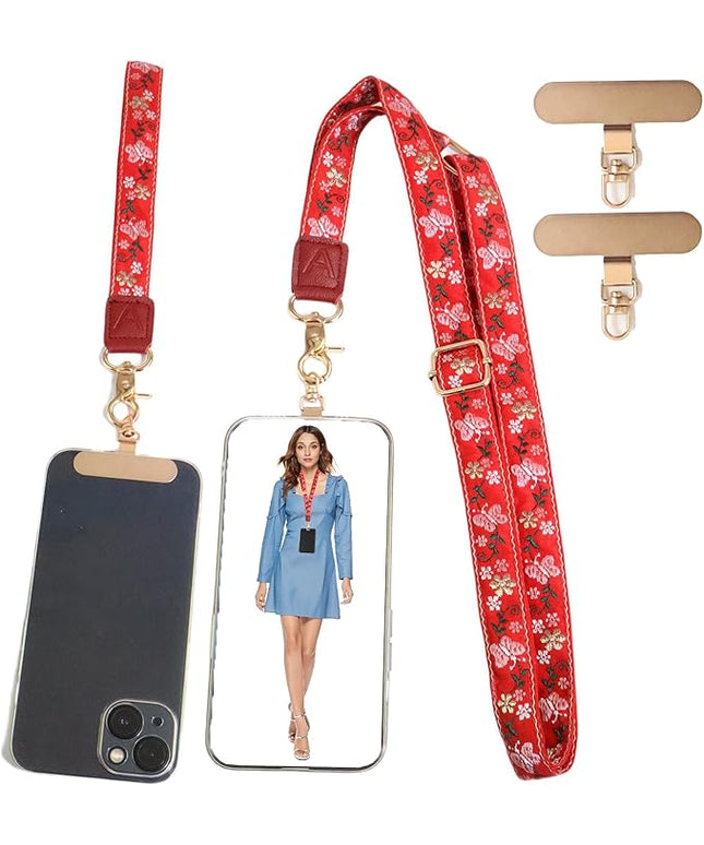 LEMEDE Phone Charm Lanyard, Gold Buckle Adjustable Crossbody and Wrist Strap with 2pcs 360-Degree Rotatable Phone Pad