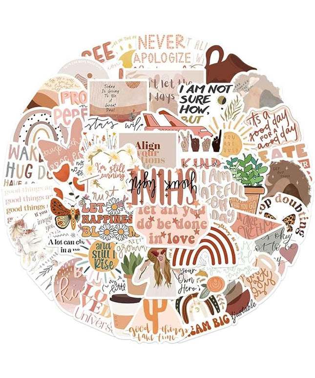 Vintage Inspirational Stickers 50Pcs, Boho Motivational Aesthetic Stickers for Women Adults Kids Teen Teachers, Retro Vinyl Waterproof Positive Decals for Laptop Water Bottles Phone Scrapbook Journal