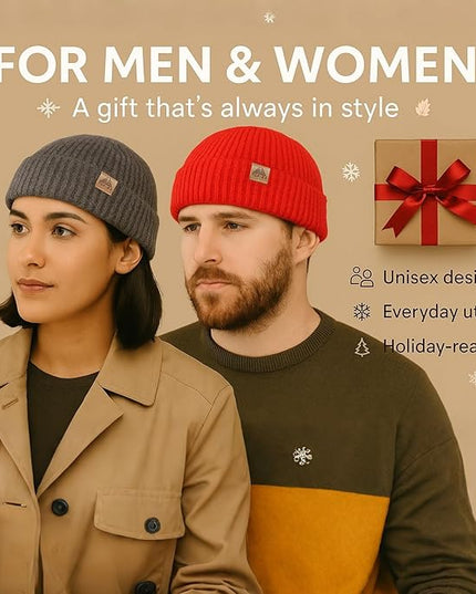TOP-EX PolarWool™ 100% Merino Wool Fisherman Beanie Hat | Soft Single Layer Warm Short Sailor Trawler Cap for Men Women