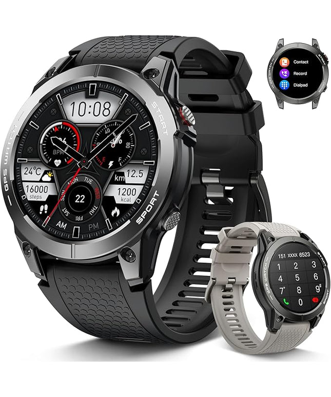 Smart Watch for Men GPS Fitness: 1.43" AMOLED Military Make Answer Call Running Digital Mens Watches Waterproof Smartwatch Android Phone iPhone Samsung Compatible Step Tracker SpO2 Heart Rate Monitor