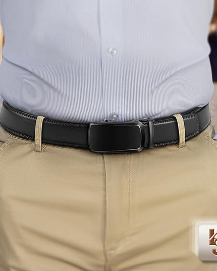 KEMISANT Men Belt 2 Pack, Leather Ratchet Belt Easy Click Slide For Men 1 3/8",Cut for Fit
