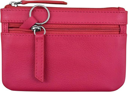 ili New York Mini Leather Coin Purse, Compact Design with Key Ring and RFID Protection for Women and Men in Vibrant Colors, Indian Pink