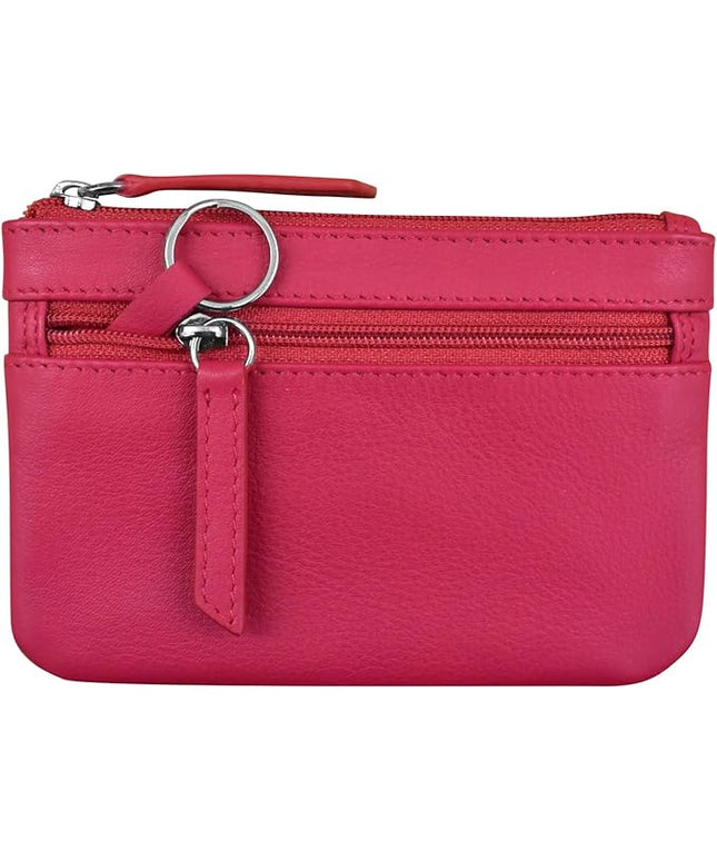 ili New York Mini Leather Coin Purse, Compact Design with Key Ring and RFID Protection for Women and Men in Vibrant Colors, Indian Pink
