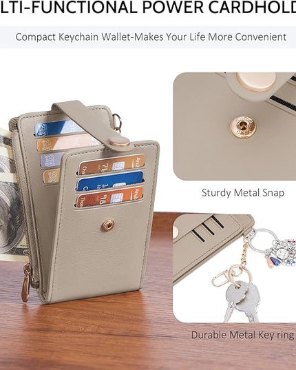 POIUGOYA Slim Wallet for Women,RFID Blocking Bifold Credit Card Holder with Zipper Coin Pocket,ID Window,Keychain