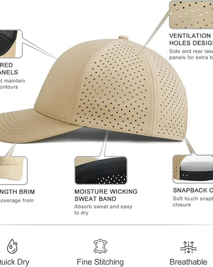 VOBOOM Men Quick Dry Baseball Cap Laser Cut Mesh Ball Curved Brim Snapback Hat
