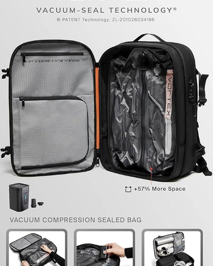 BlackVoyage Vortex Vacuum Seal Travel Backpack 60L Expandable Air Compression System Water Resistant TSA Lock Carry-On Suitcase Luggage Gray AERO - Vacuum Pump Included