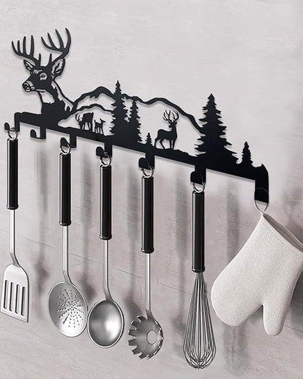 Sanshaoye Key Holder for Wall Decorative, Metal Key Holder, Key Organizer for Wall Mount, Hanging Key Rack with 7 Hooks, Key Hooks for Hallway Entryway Office Kitchen Farmhouse (Deer)