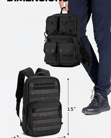 Cargo Works® 14" Black Tactical Laptop Backpack For Men, Small Backpack with MOLLE Attachments, EDC Compact Tactical Backpack