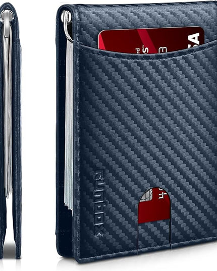 RUNBOX Slim Wallet for Men Genuine Leather RFID Blocking Bifold Minimalist Front Pocket Mens Wallet with Money Clip Thin Gift Box