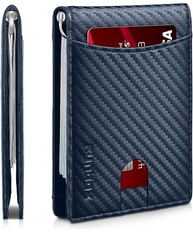 RUNBOX Slim Wallet for Men Genuine Leather RFID Blocking Bifold Minimalist Front Pocket Mens Wallet with Money Clip Thin Gift Box