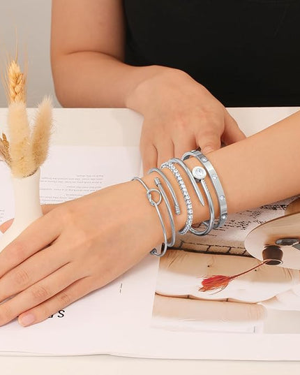 18 K Gold Plated Love Bangle Bracelet Stack Cuff Jewelry for Women Jewelry Set for Women Gift with Box