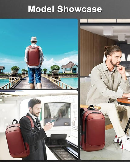 hk Business Backpack for Men 17 Inch,Slim & Expandable Waterproof Travel Laptop Backpack with USB Charger Port (Red)