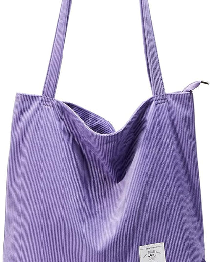 KALIDI Women Corduroy Tote Bag Zipper Casual Tote's Handbag Big Capacity Shoulder Bag with Pockets