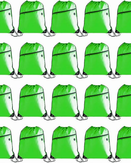 CODOBON Gym Drawstring Backpack with Zipper Pocket - Durable Cinch Sack for Swimming, Sports & Travel - Bulk Drawstring Bags for Men & Women (20, Green)