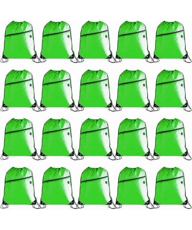 CODOBON Gym Drawstring Backpack with Zipper Pocket - Durable Cinch Sack for Swimming, Sports & Travel - Bulk Drawstring Bags for Men & Women (20, Green)