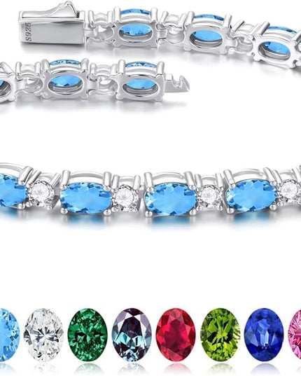 Iefil Tennis Bracelets for Women - 925 Sterling Silver Birthstone Bracelet, Anniversary Birthday Gifts for Women, Jewelry Gifts for Woman Her, 6.5"-7"
