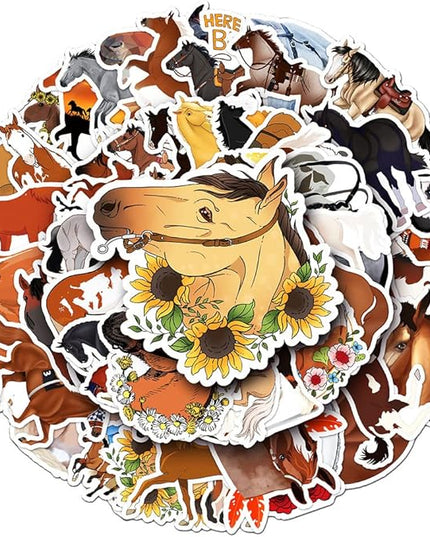 Western Horse Vinyl Stickers, 50 PCS Waterproof Animal Decals for Laptops, Scrapbooking, Notebooks, Water Bottles, Suitcases, Phones & DIY Decor
